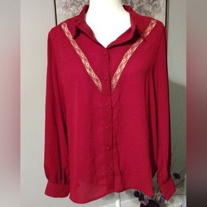 Sonja Betro red, long sleeve blouse. Size L. Nwt